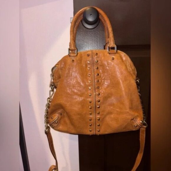 EUC Michael Kors Studded Brown Leather Hobo Bag - Picture 2 of 11